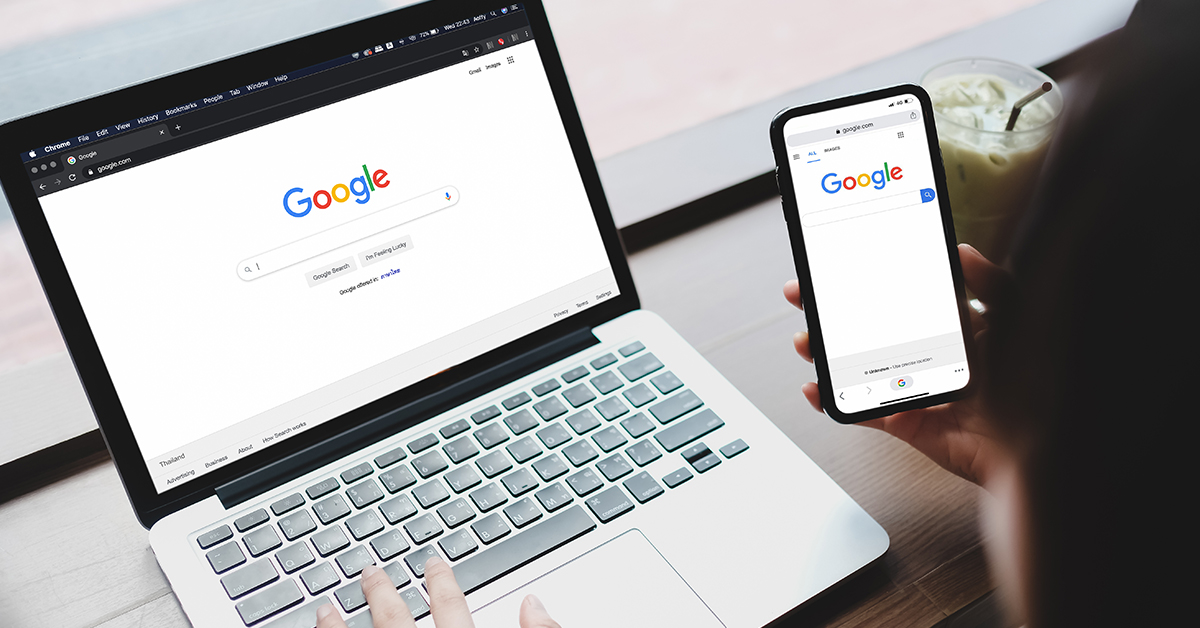 woman is typing google search engine from laptop cell phone google is biggest internet search engine world 2