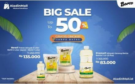 Diskon Minyak Goreng Barco hingga 50 Persen Plus Gratis Ongkir hanya di AladinMall