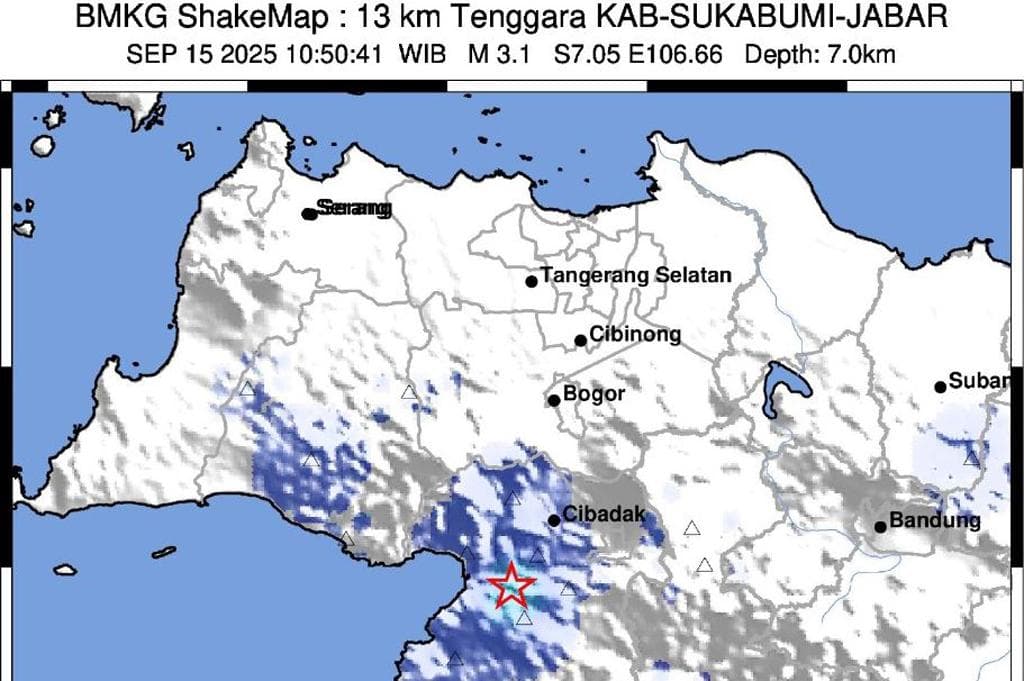 Gempa Terkini Magnitudo 3,1 Guncang Sukabumi Jabar