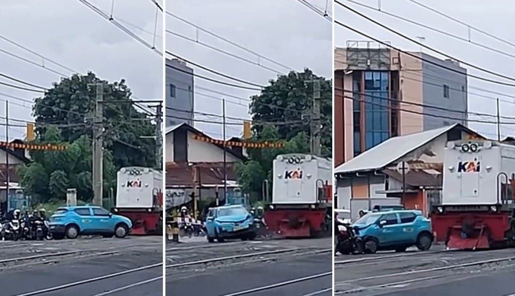 Viral Detik-Detik Taksi Listrik Dihantam Kereta, Bikin Gereget Sopir Nekat Terobos Palang Pintu