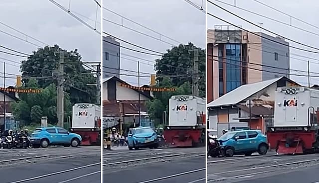 Viral Detik-Detik Taksi Listrik Dihantam Kereta, Bikin Gereget Sopir Nekat Terobos Palang Pintu