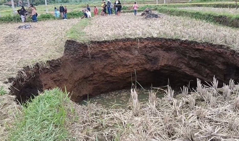 Geger Sinkhole Sedalam 5,7 Meter Muncul di Sawah Warga Limapuluh Kota
