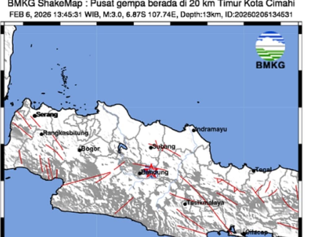 Gempa Hari Ini M 3,0 Guncang Cimahi, Getaran Terasa Kuat hingga Bandung