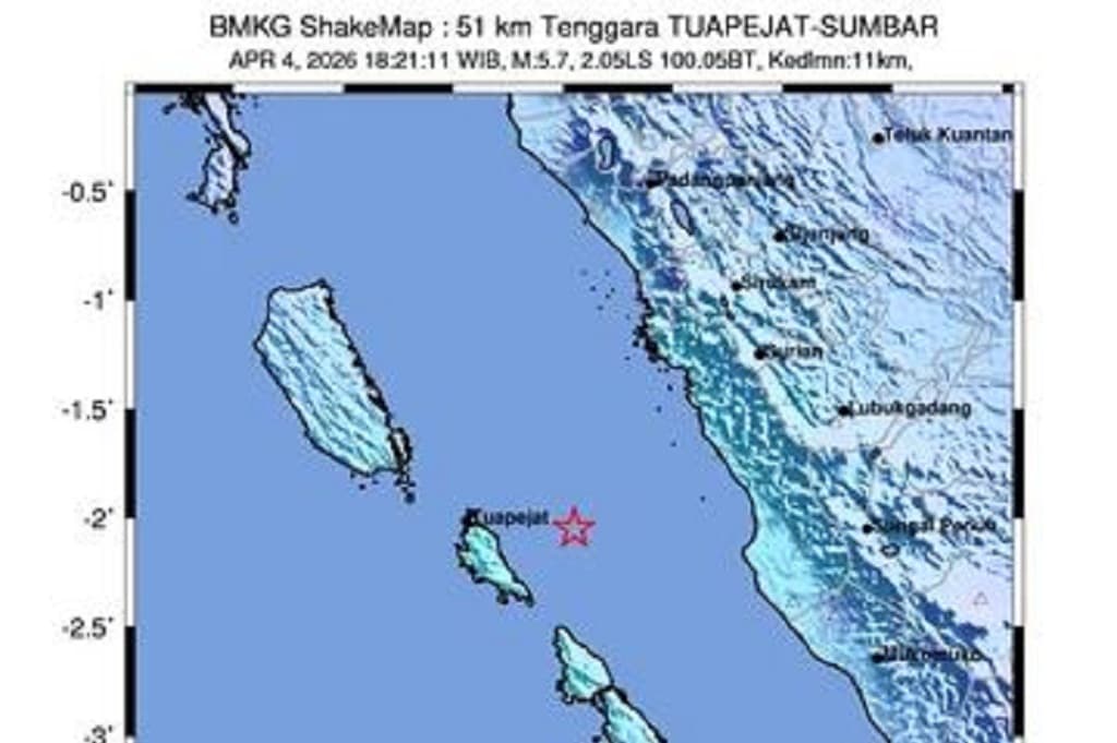 Gempa Hari Ini Magnitudo 5,7 Guncang Tuapejat Kepulauan Mentawai