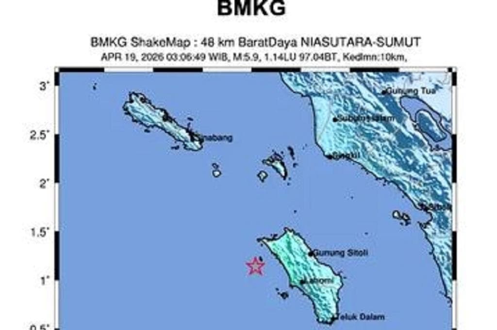 Gempa Hari Ini Magnitudo 5,9 Guncang Nias Utara, BMKG: Hati-Hati Gempa Susulan