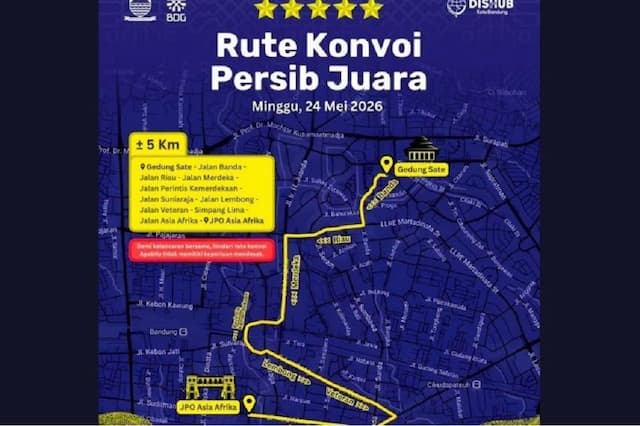 Rute Konvoi Persib Juara, Cek Lokasi dan Titik Selebrasi Angkat Trofi di JPO Asia Afrika