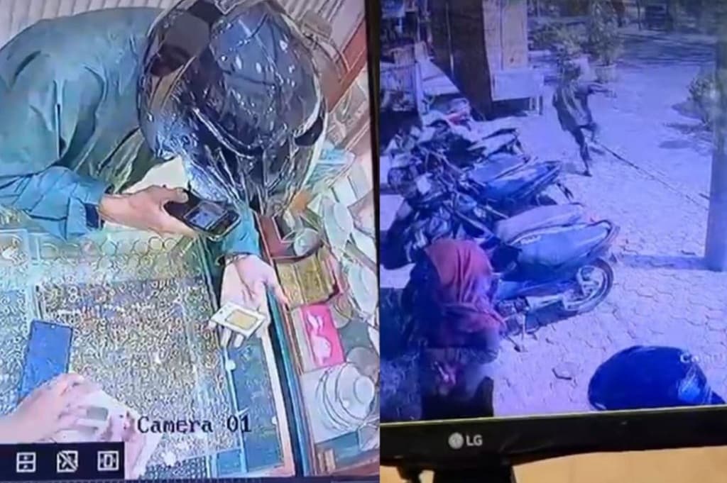 Terekam CCTV! Pria Pakai Helm Curi Emas Senilai Rp400 Juta dalam Toko di Medan