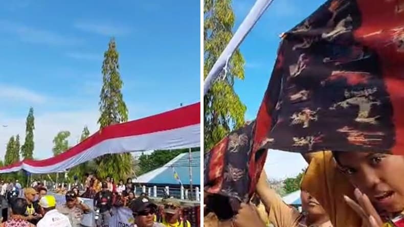 Bendera Merah Putih Raksasa, Kain Tenun Ikat 104 Meter Plus Sorak Pelajar Iringi Start Riders ke SBD