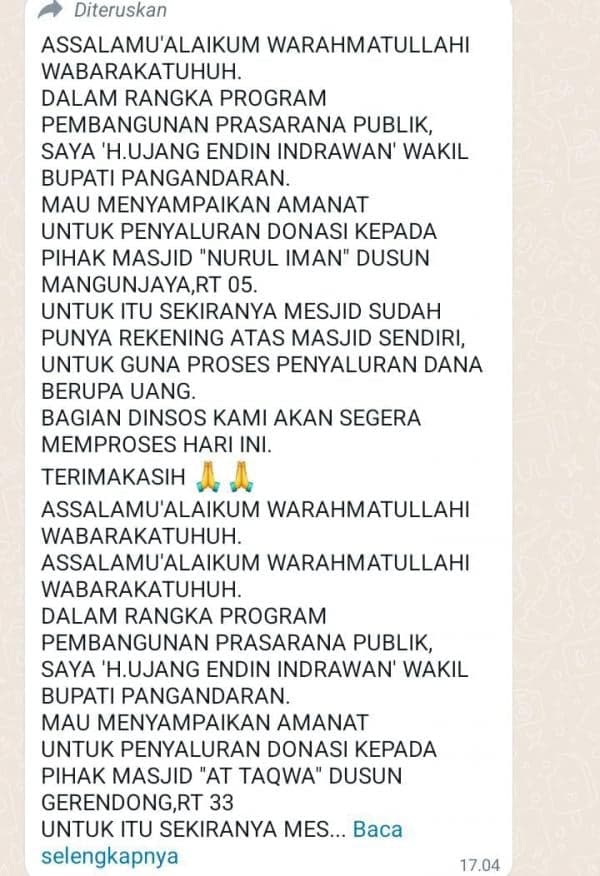 Awas, Beredar Akun WhatsApp Palsu Mengatasnamakan Wabup Pangandaran Dengan Modus Minta Sumbangan
