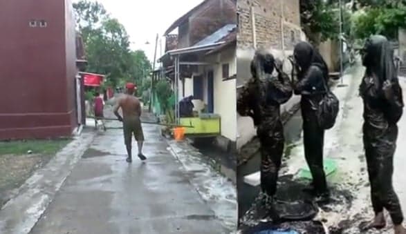 Viral Tiga Bocah SD Berubah Hitam Pekat Akibat Nyemplung Got, Netizen Ngakak