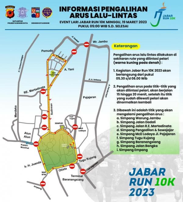 Jabar Run 10K 2023 Siap Digelar, Berikut Pengalihan Arus Lalin di Kota Bogor Jabar Run 10K 2023 Siap Digelar, Berikut Pengalihan Arus Lalin di Kota Bogor