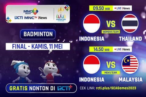 Final Bulu Tangkis Beregu Putra dan Putri SEA Games 2023 Link Live Streaming, Gratis di RCTI+!