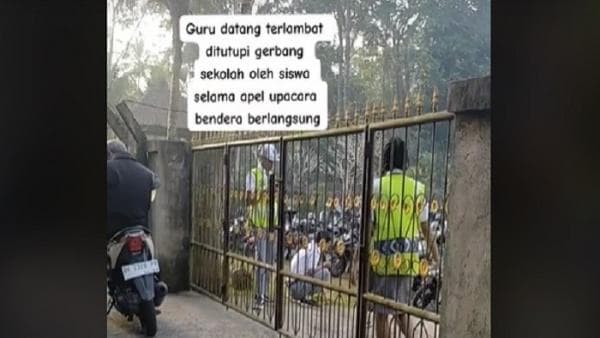 Video Guru Terlambat Datang Sekolah Murid Tutup Gerbang Viral di Media Sosial