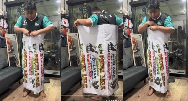 Aksi Pria Ini Bikin Heboh Pakai Sarung Motif Tenda Pecel Lele Viral di Medsos,Netizen: Outfit Lebara