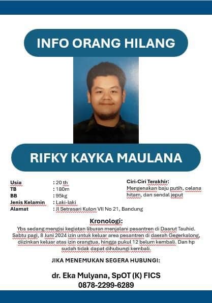 Anak Ketua IDI Jabar Dikabarkan Hilang Sudah 2 Hari, Ini Ciri-cirinya