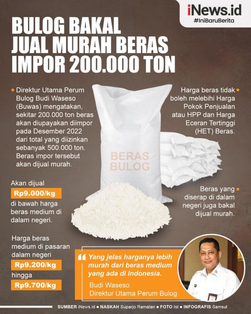 Infografis Bulog Bakal Jual Murah Beras Impor 200.000 Ton