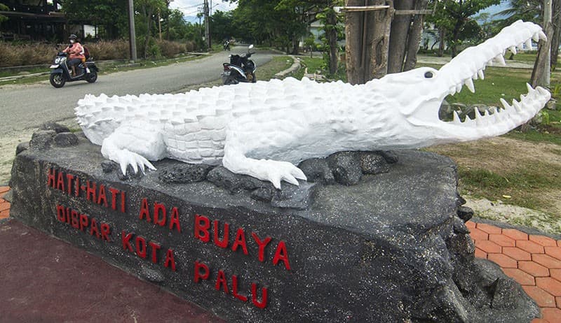 Patung Ini Menandakan Adanya Bahaya Buaya di Teluk Palu