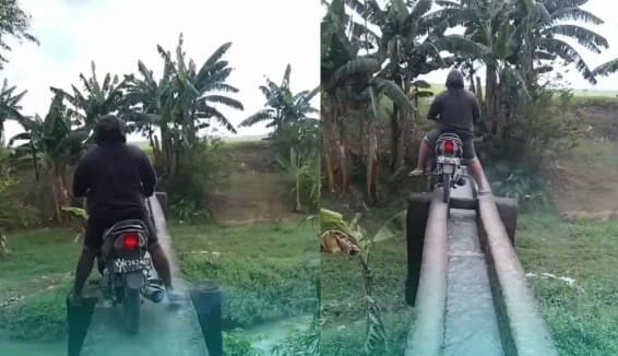 Viral Pemotor Nekat Lintasi Talang Air Sempit, Netizen: Relate Ujian SIM di Indonesia Viral Pemotor Nekat Lintasi Talang Air Sempit, Netizen: Relate Ujian SIM di Indonesia
