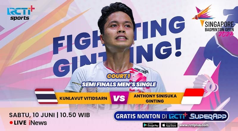 Link Live Streaming Singapore Open 2023 Hari Ini: Ginting Vs Kunlavut, Gratis Tinggal Klik!