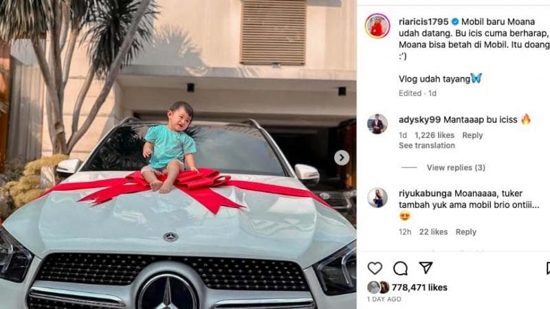 Belum Berusia Setahun Moana Sudah Punya Mobil Mewah, Ria Ricis: Biar Betah