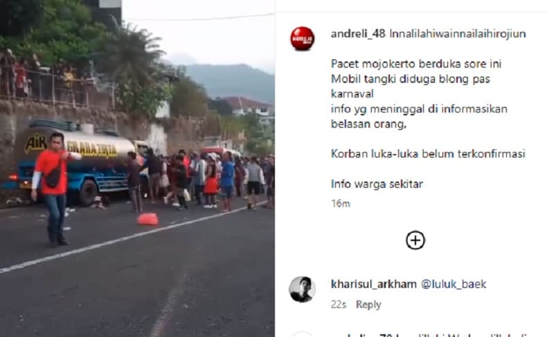 Kronologi Kecelakaan Maut di Mojokerto, Truk Tangki Meluncur Tabrak Pengunjung Karnaval