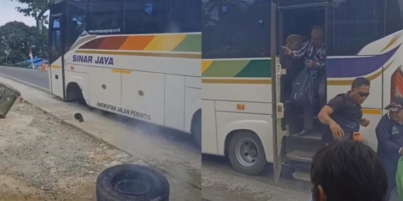 Viral Roda Depan Bus Sinar Jaya Terbakar sampai Terlepas, Penumpang Berhamburan Selamatkan Diri