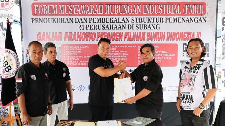24 Tim Pemenangan Tingkat Perusahaan Dikukuhkan di Subang, Target 100.000 Buruh Pilih Ganjar Pranowo