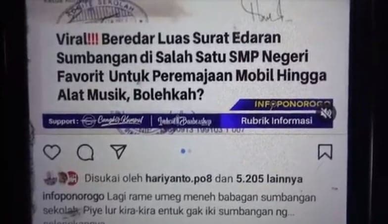Viral SMPN 1 Ponorogo Pungut Iuran hingga Rp1,8 Juta per Siswa untuk Beli Mobil Baru Viral SMPN 1 Ponorogo Pungut Iuran hingga Rp1,8 Juta per Siswa untuk Beli Mobil Baru