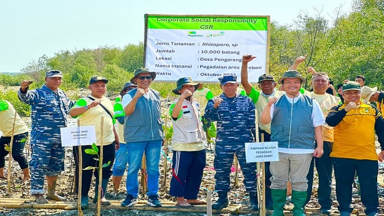 Garis Pantai Terancam Erosi, Pegadaian Tanam 10.000 Pohon Mangrove di Cirebon