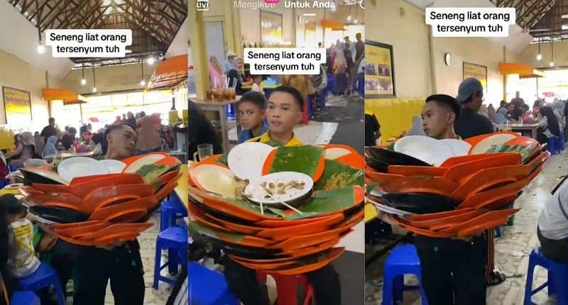 Viral Pelayan Restoran Bawa Tumpukan Piring Kotor sampai Berbentuk Mirip Buket