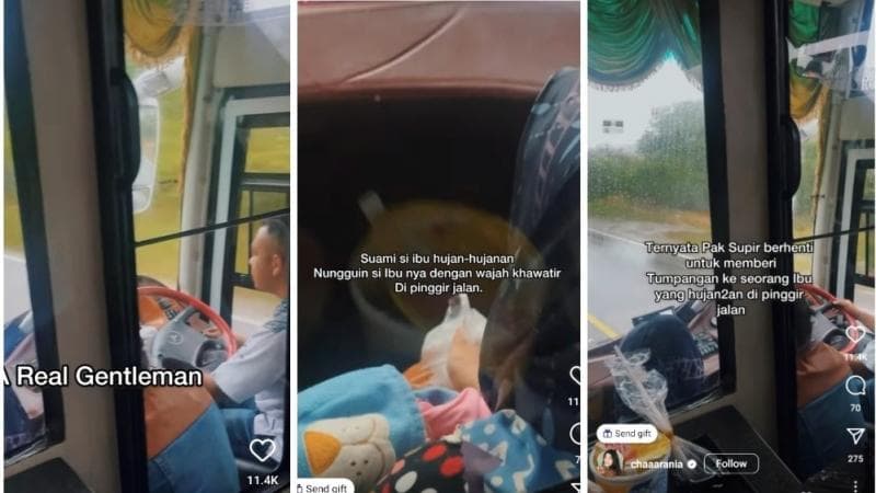 Bikin Meleleh, Sopir PO NPM Beri Tumpangan Ibu-Ibu Gendong Bayi yang Kehujanan di Jalan Bikin Meleleh, Sopir PO NPM Beri Tumpangan Ibu-Ibu Gendong Bayi yang Kehujanan di Jalan
