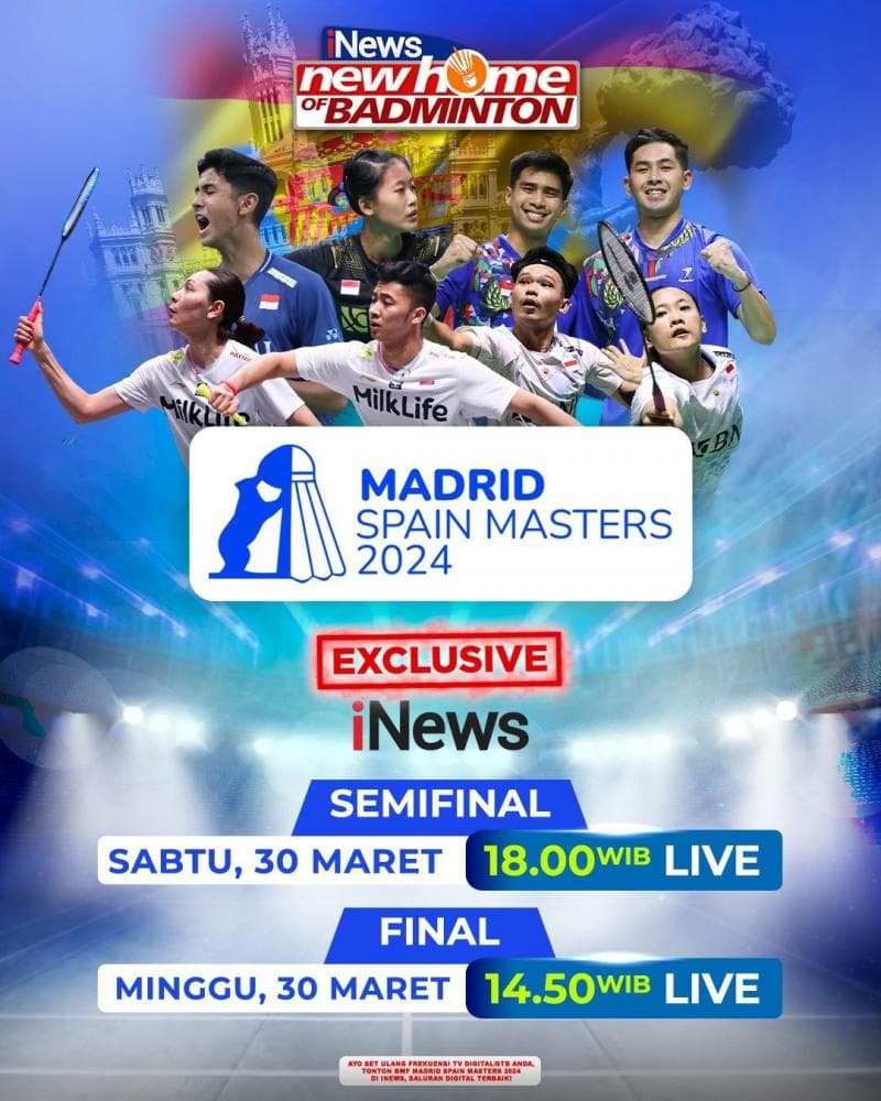 Jadwal 4 Wakil Indonesia di Semifinal Spain Masters 2024 Sore Ini Live di iNews