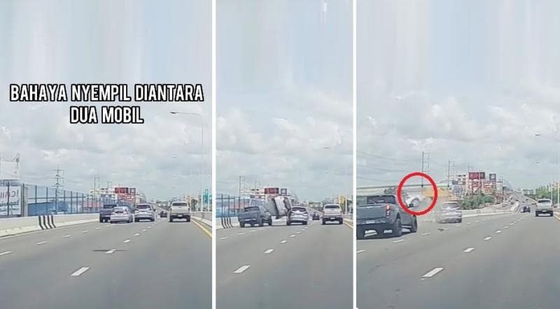 Viral Mobil Jatuh ke Bawah Jalan Tol akibat Memaksa Nyalip di Celah 2 Mobil 