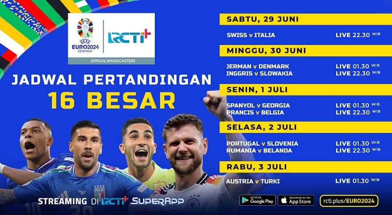 Link Live Streaming Babak 16 Besar Euro 2024 di RCTI+