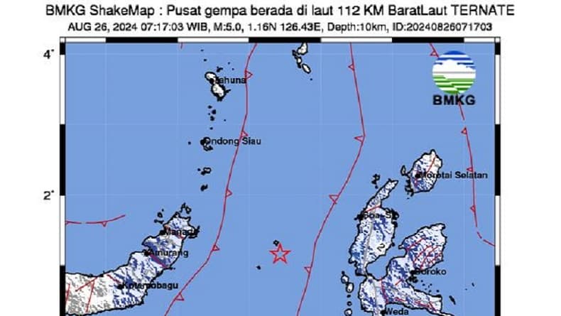 Update Gempa Ternate Magnitudo 5,0 Getaran Terasa seperti Ada Truk Melintas