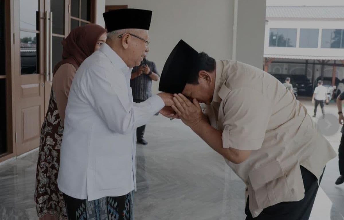 Temui Ma'ruf Amin, Prabowo Cium Tangan Lanjut Bahas Arah Pembangunan Bangsa