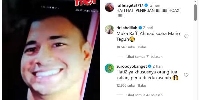 Viral Penipuan Pakai Wajah dan Suara AI, Raffi Ahmad: Hati-Hati, Hoax!