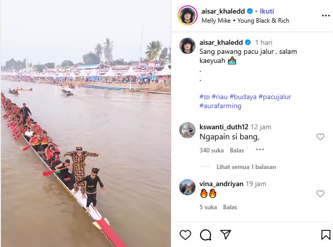 Influencer MalaysiaAisar KhaledHadiri Perlombaan Pacu Jalur, Ikuti Tarian Aura Farming