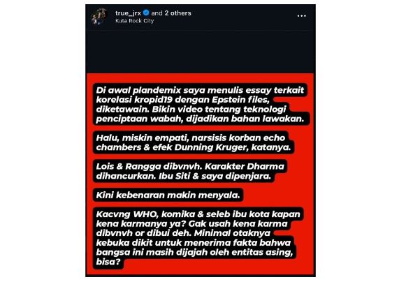 Jerinx Singgung Lagi soal Kritik COVID-19: Komika dan Seleb Ibukota Kapan Kena Karmanya?