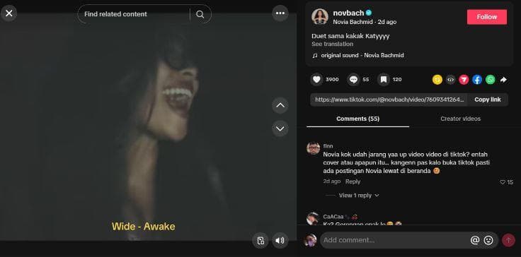 Novia Bachmid Ikuti Tren Wide Awake Milik Katy Perry, Netizen: Kak? Gorengan Enak Loh