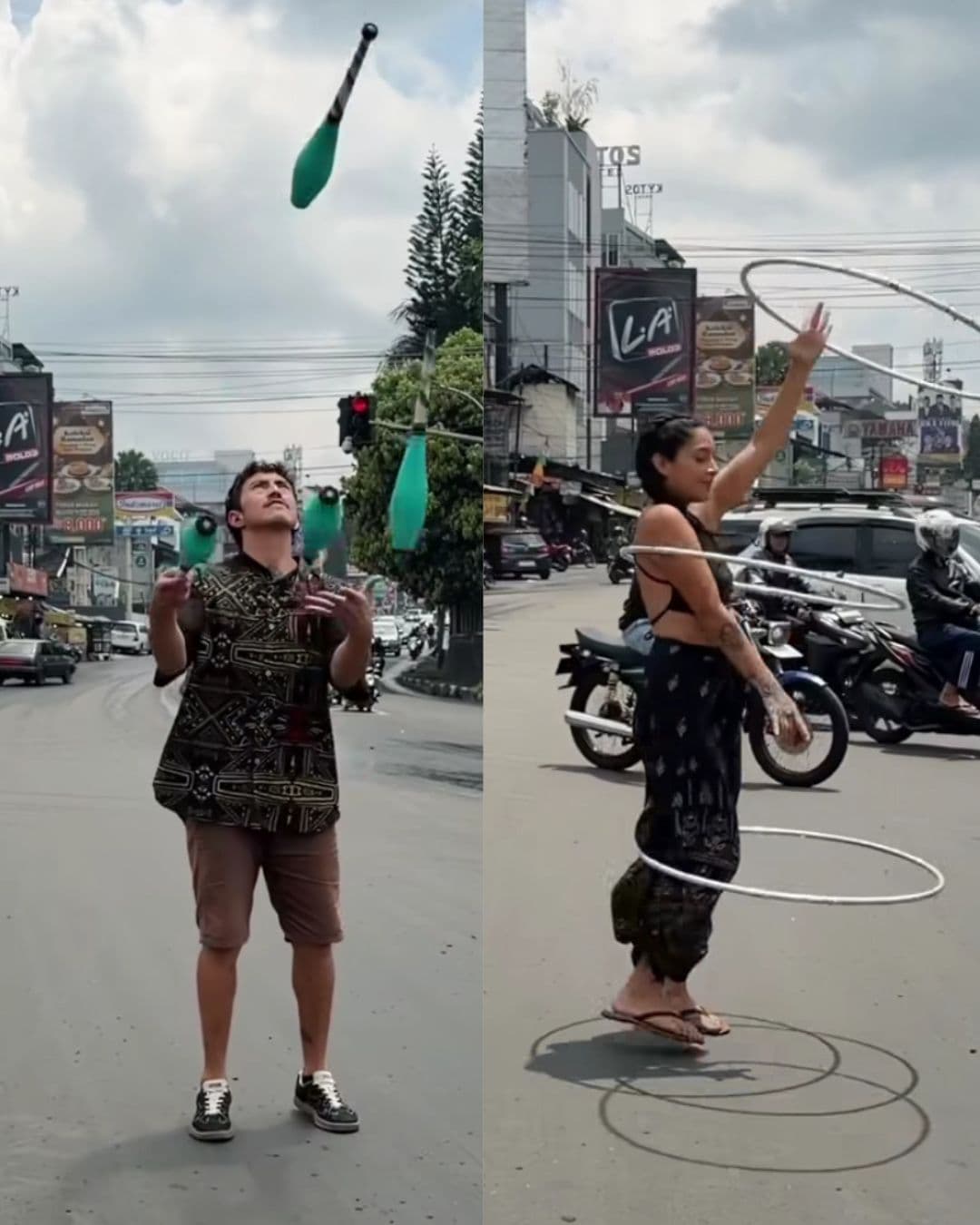 Viral! 2 Bule Main Sirkus di Lampu Merah, Curi Perhatian Pengendara dan Netizen