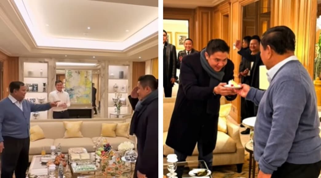Prabowo Beri Kejutan Ulang Tahun Seskab Teddy di Paris