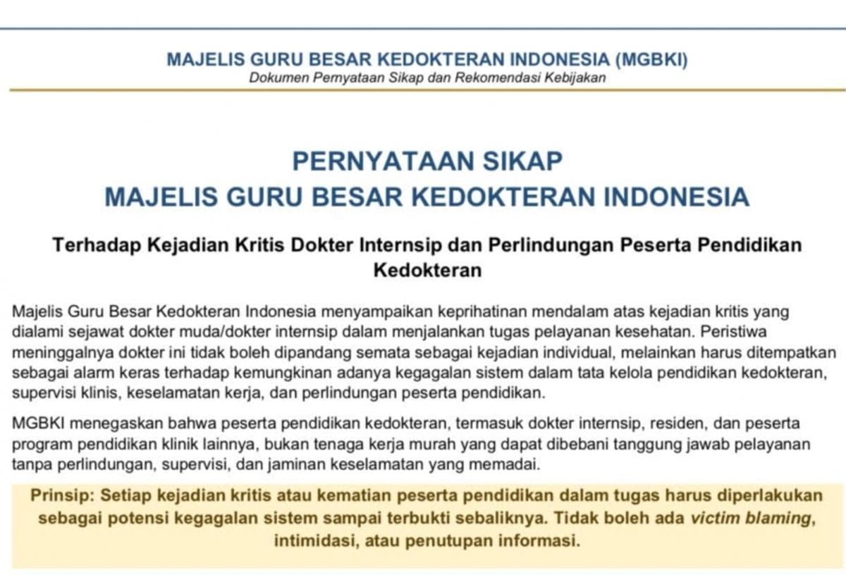 Kasus Meninggalnya Dokter Internship, Alarm Keras Kegagalan Sistem Pendidikan Kedokteran RI