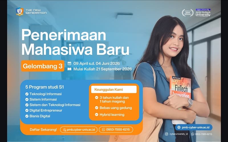 PMB Cyber University 2026 Resmi Dibuka, Hadirkan Program Studi Berbasis Digital
