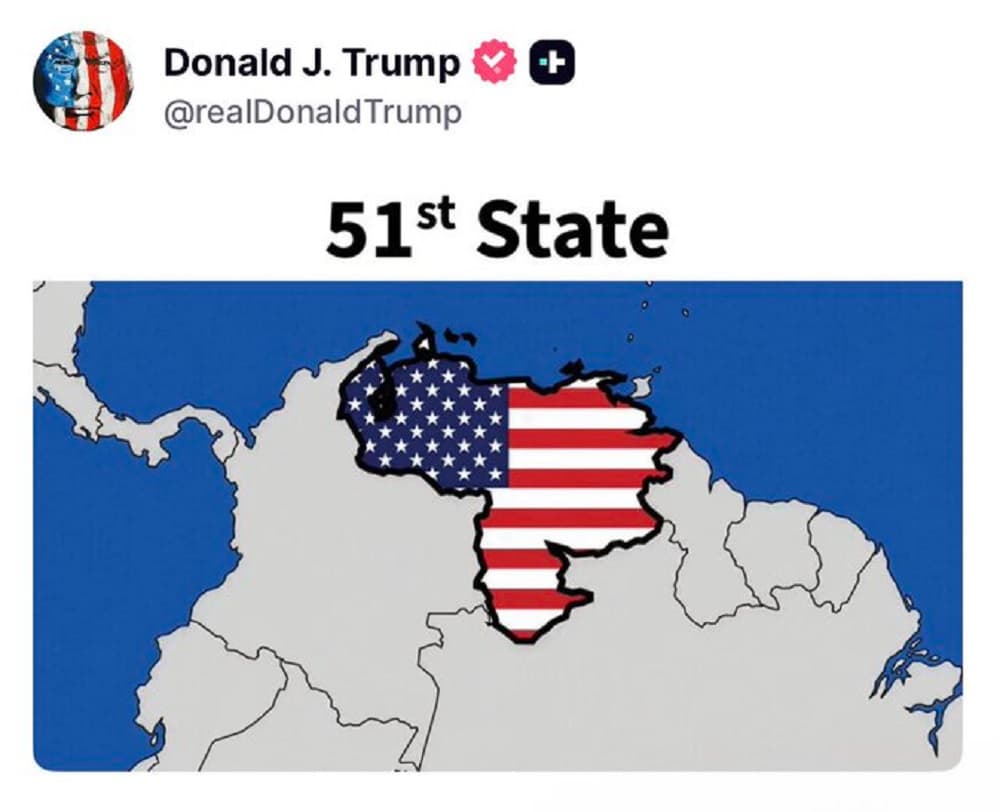 Trump Unggah Peta Venezuela sebagai Negara Bagian ke-51 AS