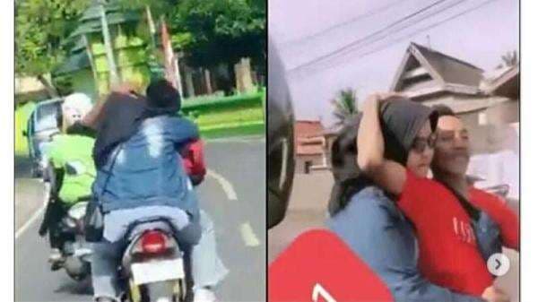 Viral! Dua Sejoli Asyik Berciuman Mesra Sambil Kendarai Motor, Warganet: Jijay Alay