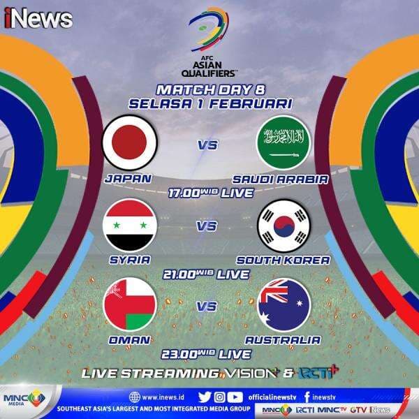 Jadwal Siaran Langsung Kualifikasi Piala Dunia 2022 Zona Asia di iNewsTV Hari Ini: Jepang vs Arab Saudi hingga Oman vs Australia