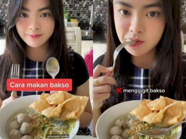 Viral Cewek Cantik Tunjukkan Cara Makan Bakso yang Benar, Malah Diprotes Netizen