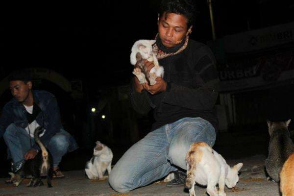 Tono, Penjaga Perumahan yang Keliling Tiap Malam Beri Makan Kucing Pasar di Kota Semarang