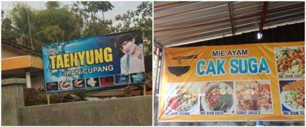13 Spanduk warung kocak pakai nama idol K-Pop idenya ada-ada saja